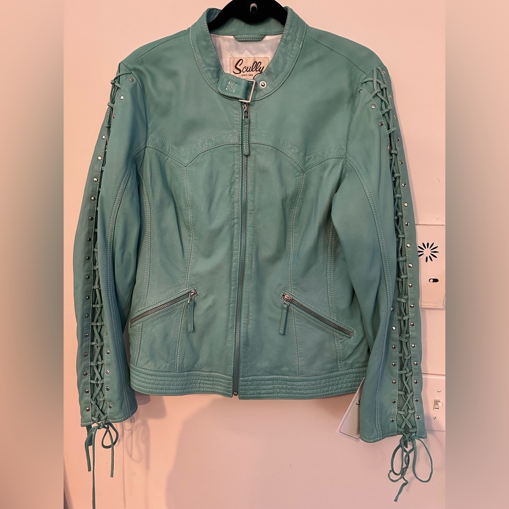NWT Scully Buttery Soft Teal Leather Jacket Size XL  $127